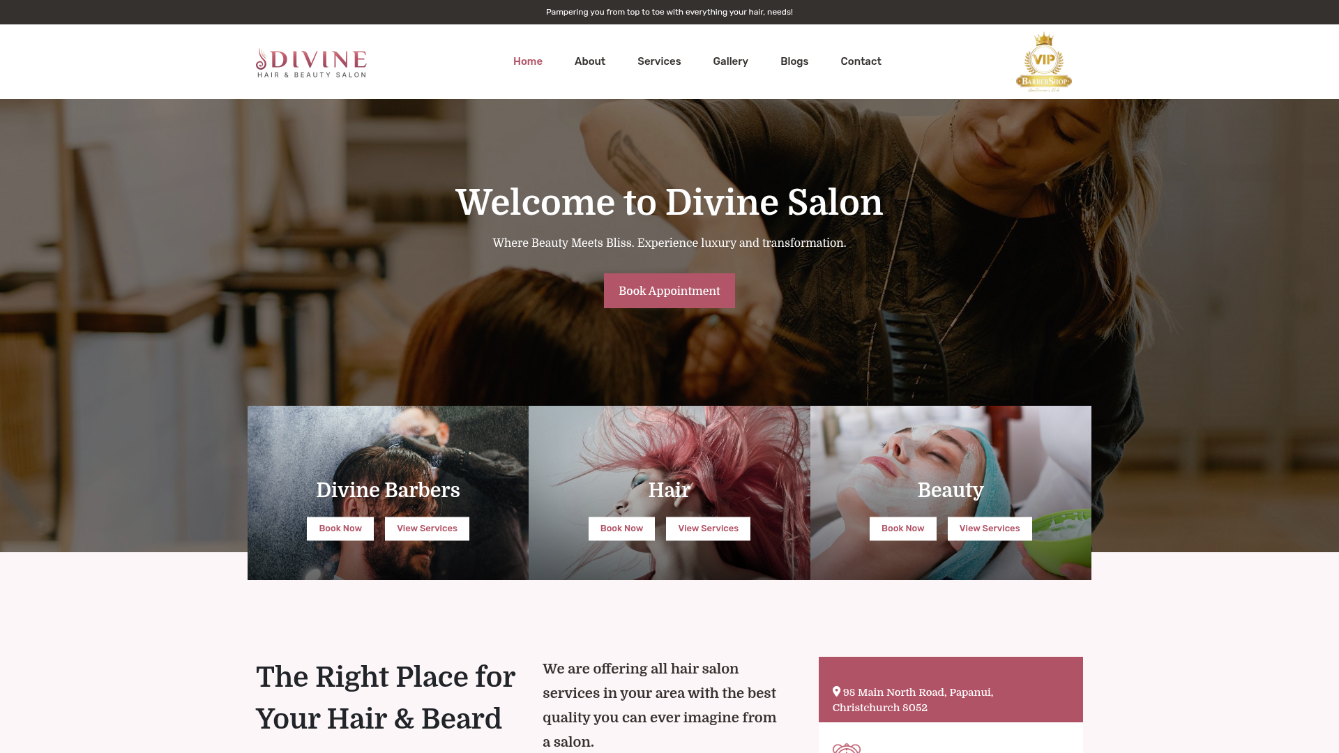 Website snapshot for Divine Hair and Beauty salon papanui & ( BARBER )
