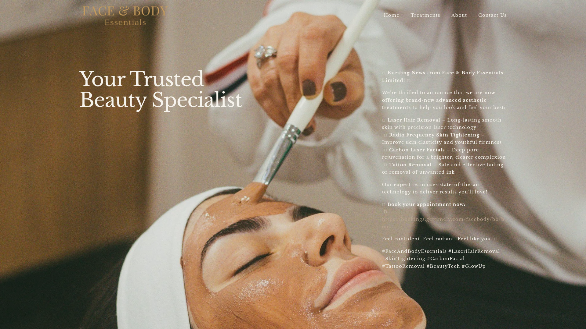 Website snapshot for Face & Body Essentials