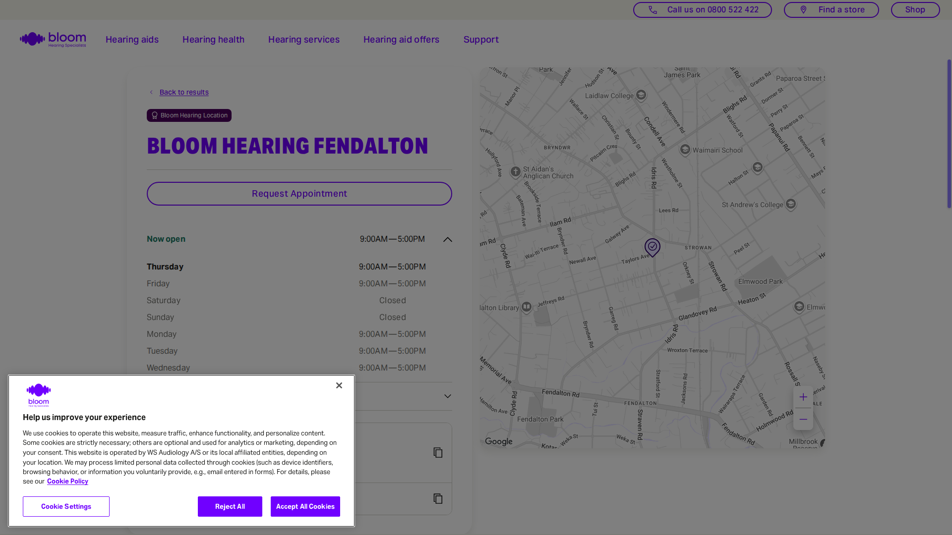 Website snapshot for Bloom Hearing Specialists Fendalton