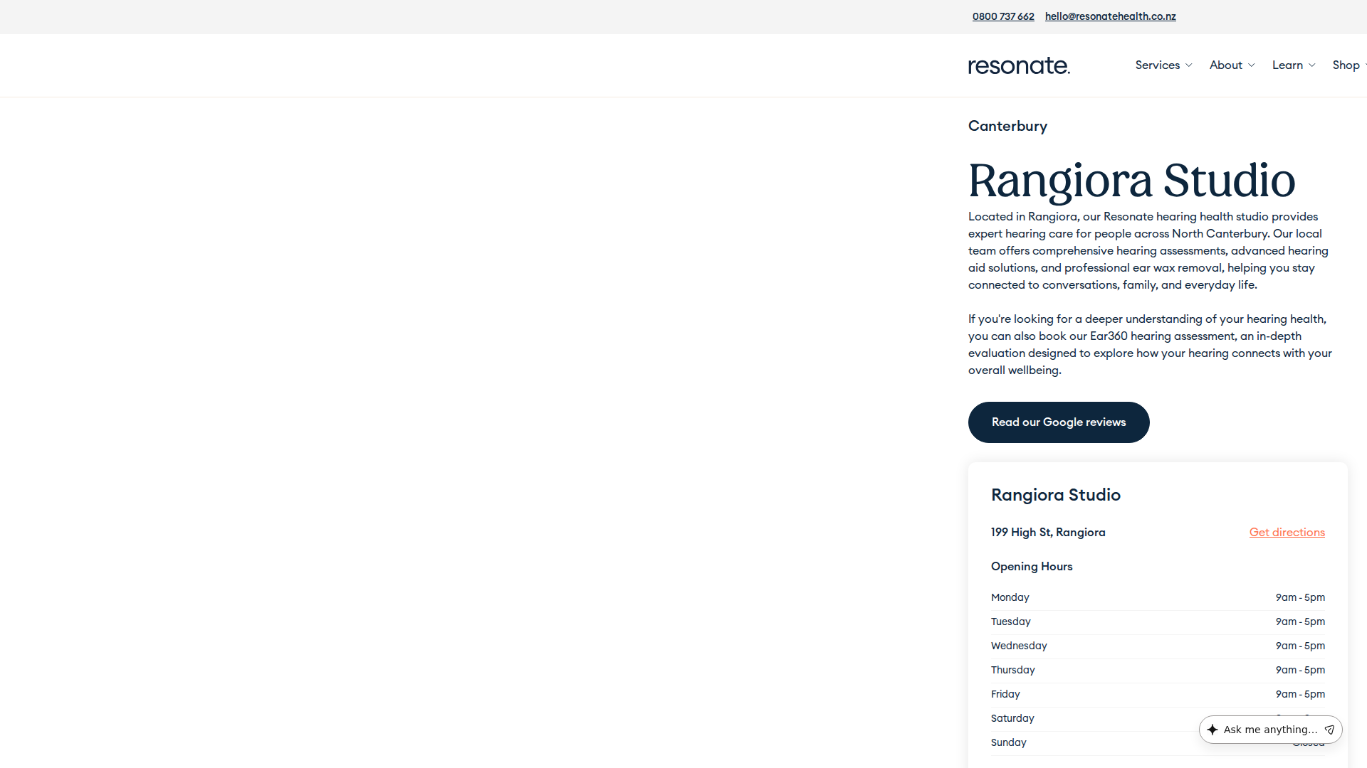 Website snapshot for Resonate Health Rangiora