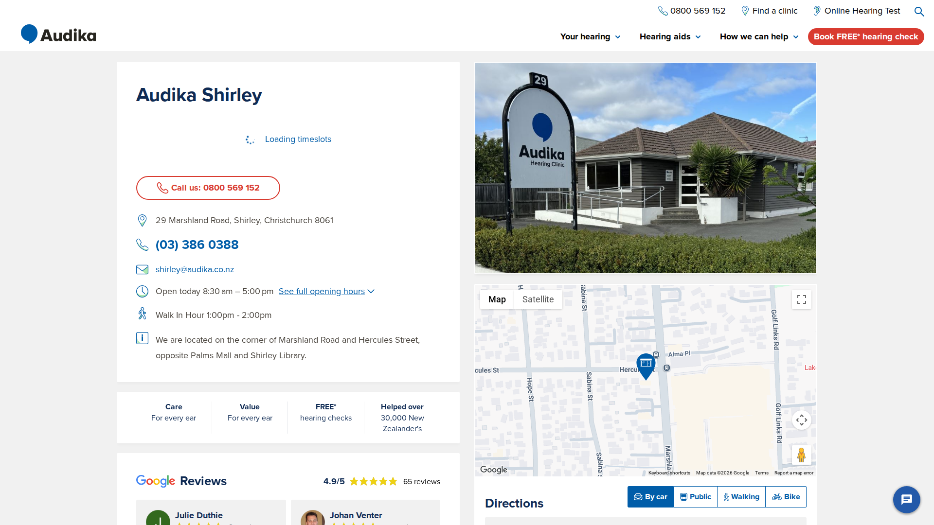 Website snapshot for Audika Hearing Clinic Shirley
