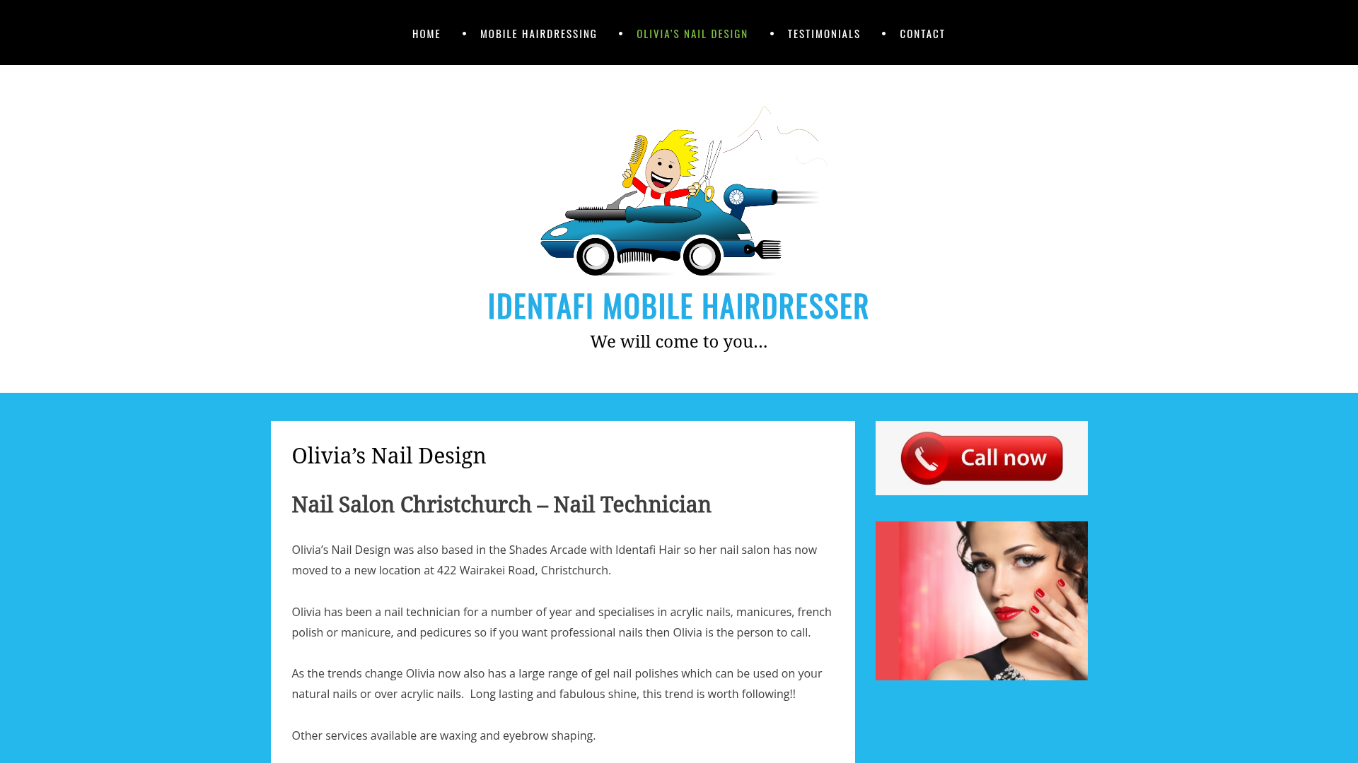 Website snapshot for Olivia's Nail Design