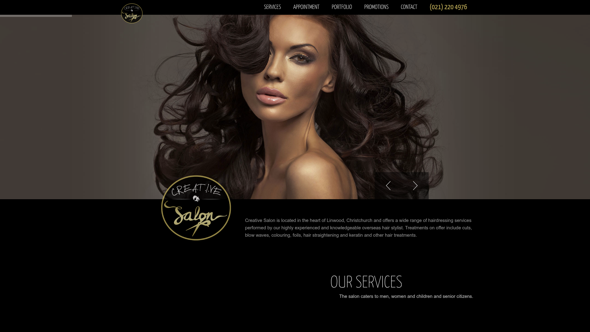 Website snapshot for Creative Salon