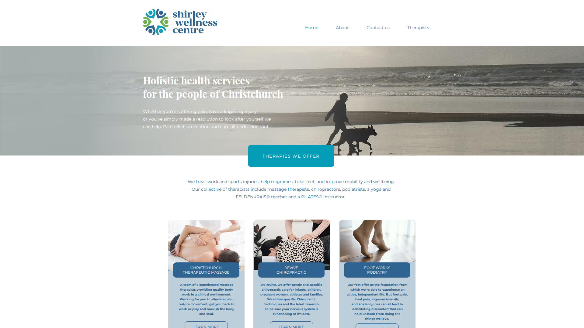 Website snapshot for Shirley Wellness Centre