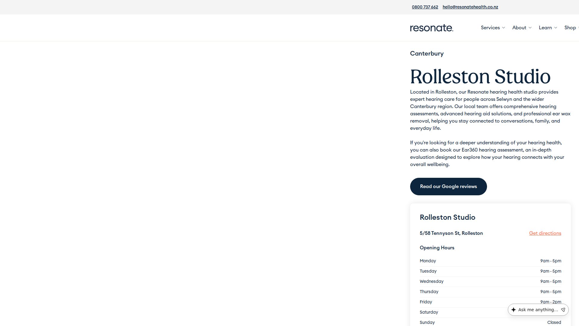 Website snapshot for Resonate Health Rolleston