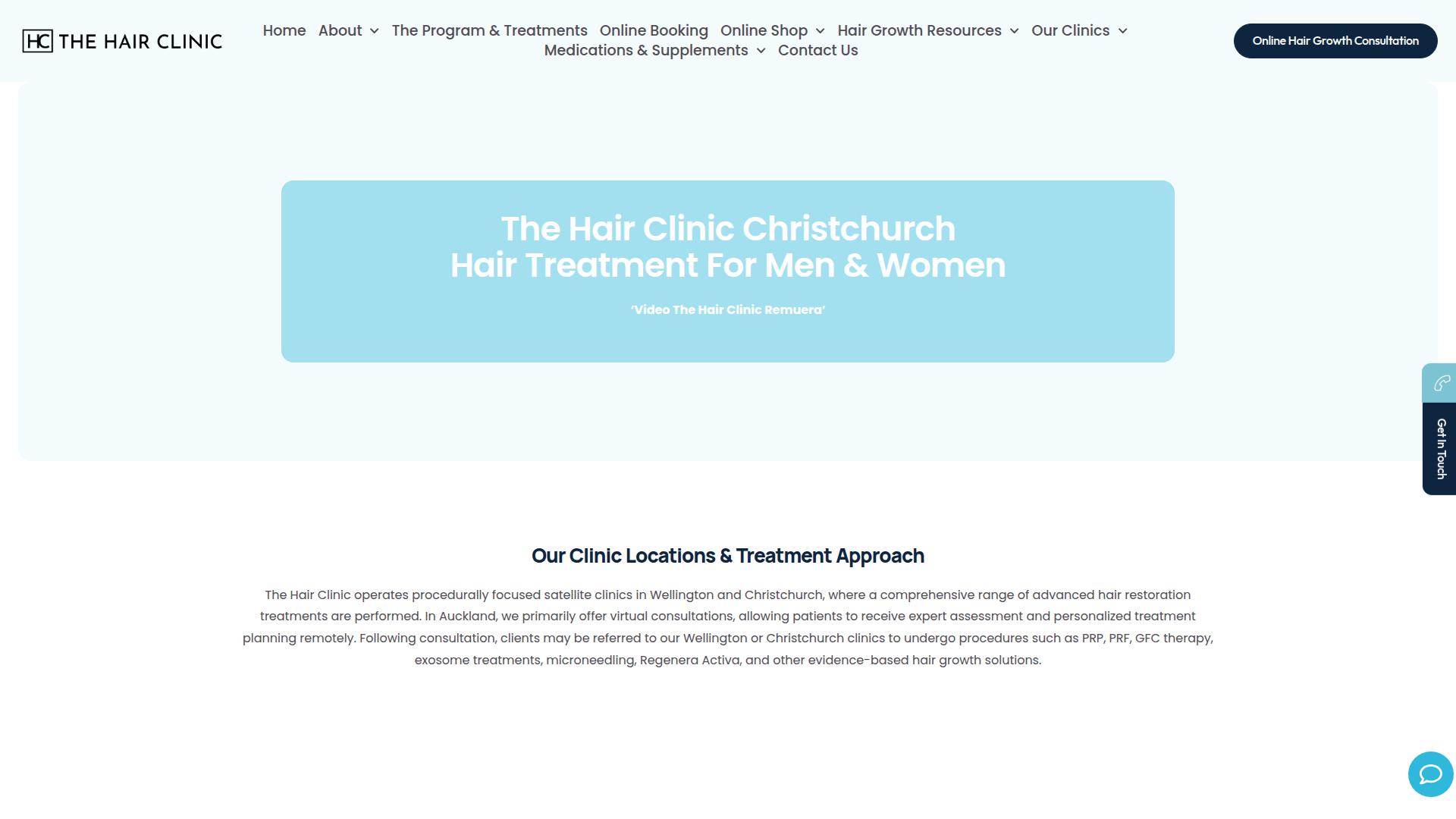 Website snapshot for The Hair Clinic