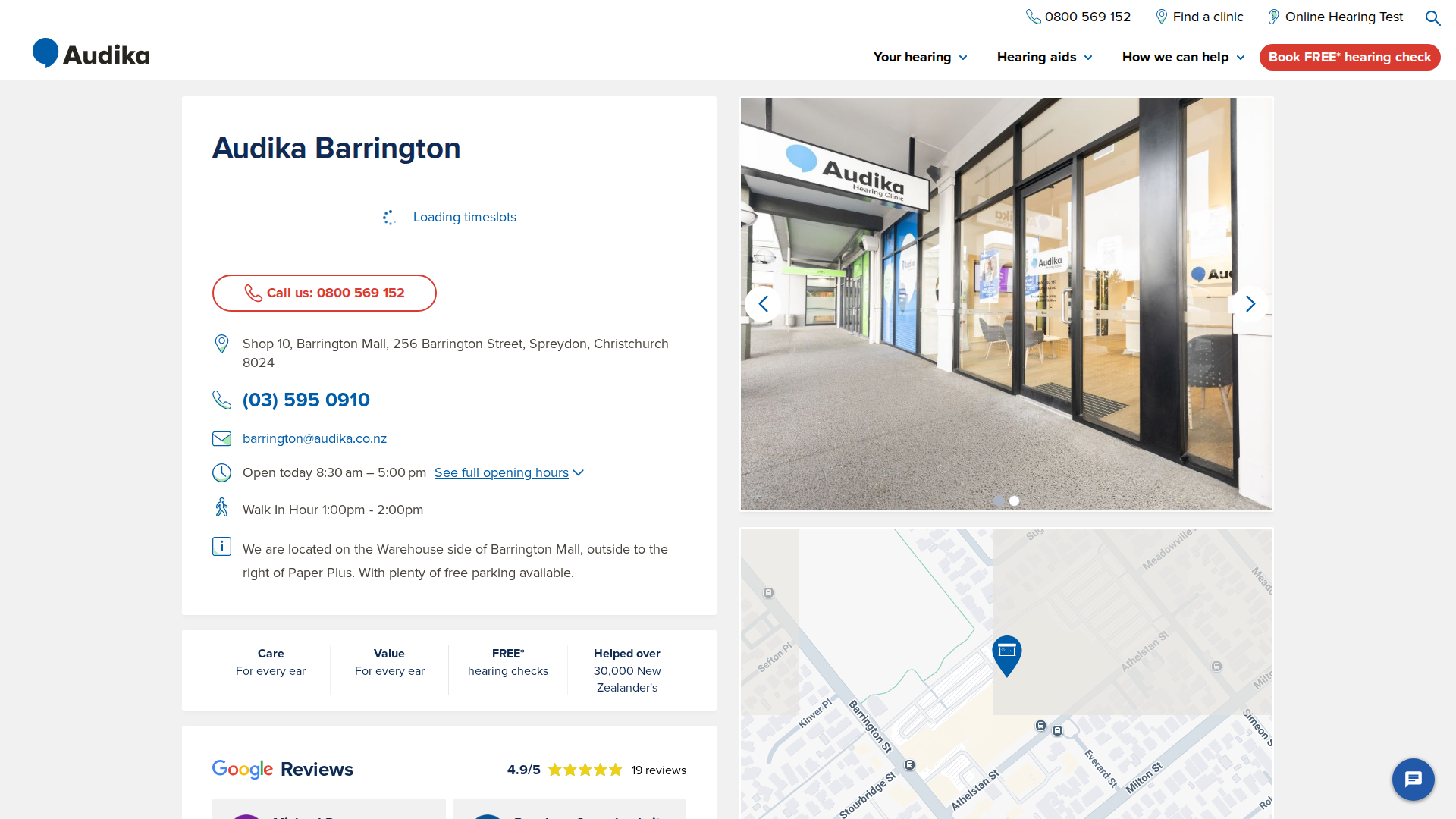 Website snapshot for Audika Hearing Clinic Barrington