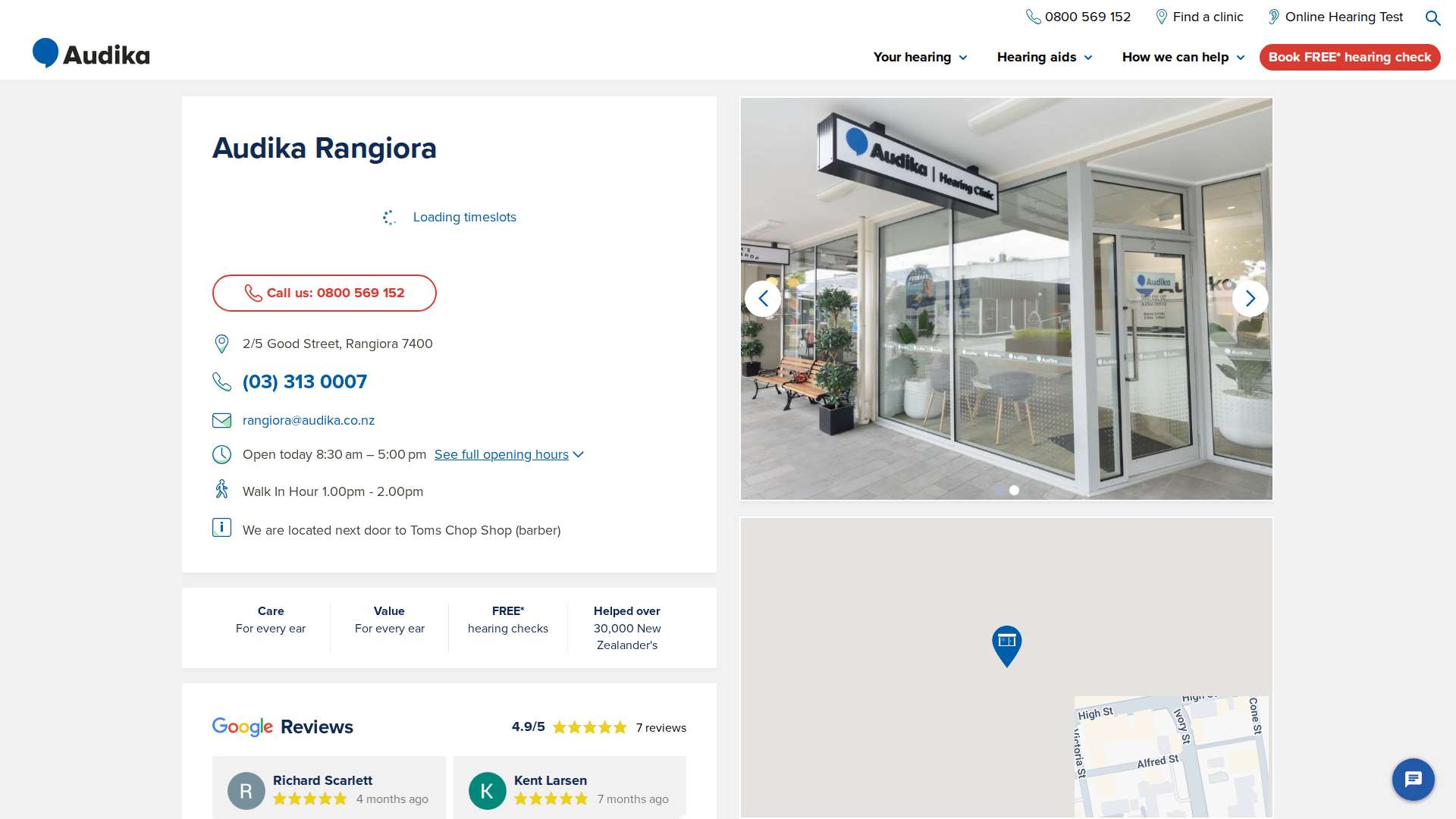 Website snapshot for Audika Hearing Clinic Rangiora