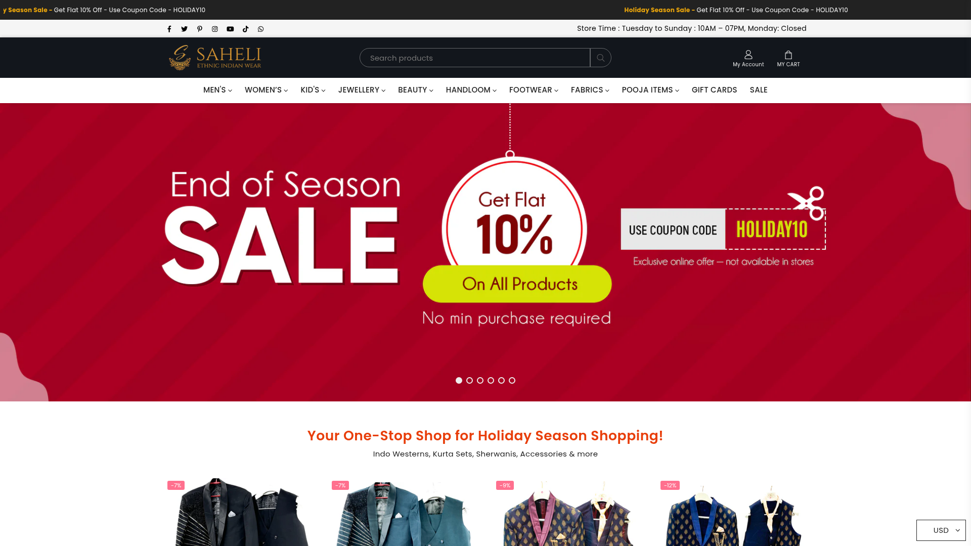 Website snapshot for Saheli Ethnic Indian Wear and Beauty Salon