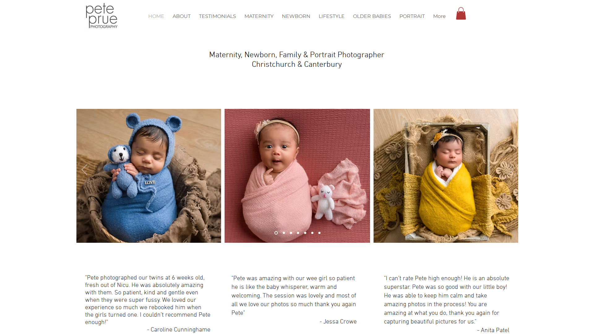 Website snapshot for Pete Prue Photography