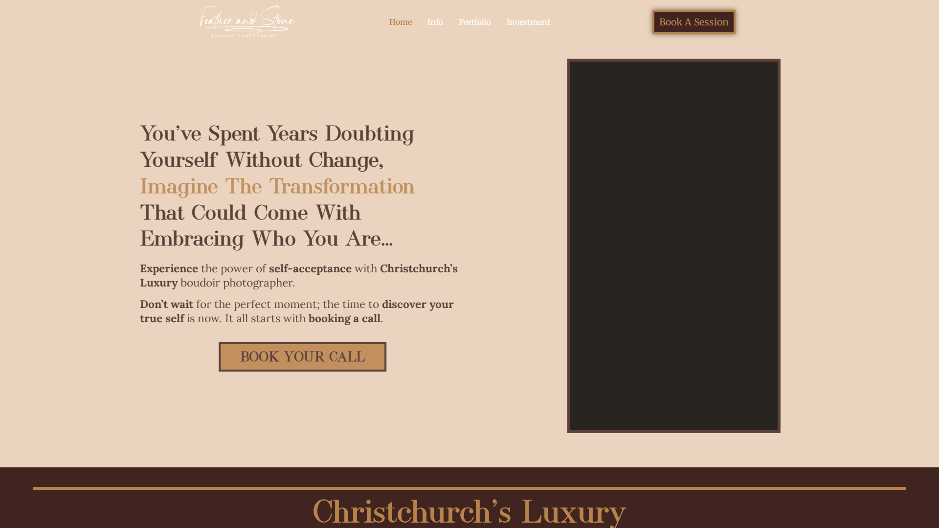 Website snapshot for Feather and Stone Boudoir Photography