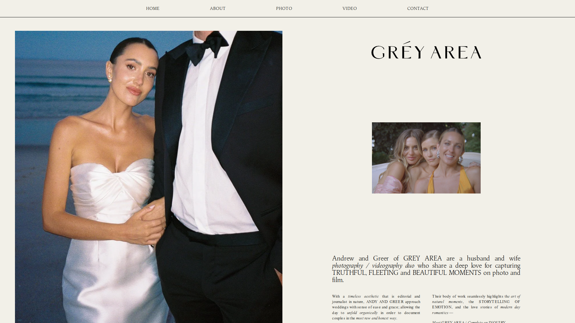 Website snapshot for Grey Area Productions Wedding Photography - NZ