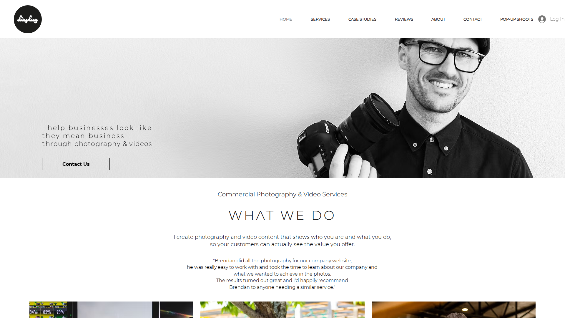 Website snapshot for Display - Commercial Photography & Video