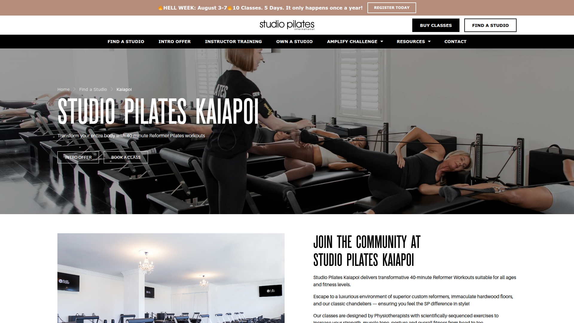 Website snapshot for Studio Pilates International Kaiapoi