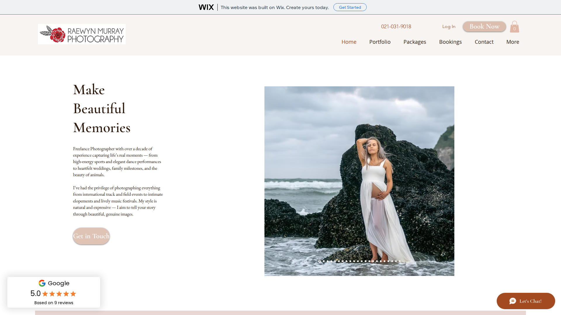 Website snapshot for Raewyn Murray Photography