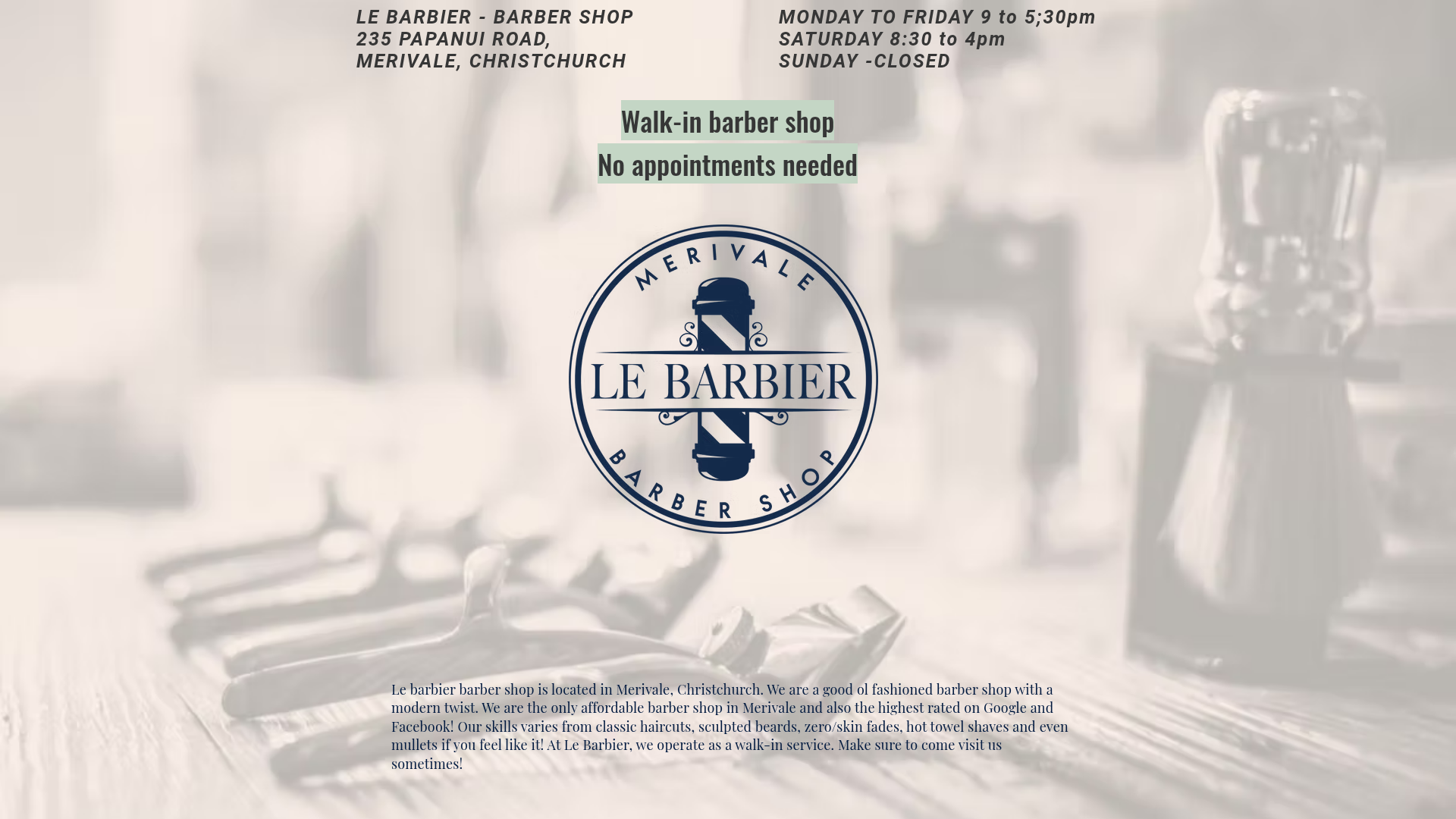 Website snapshot for Le Barbier - Barbershop
