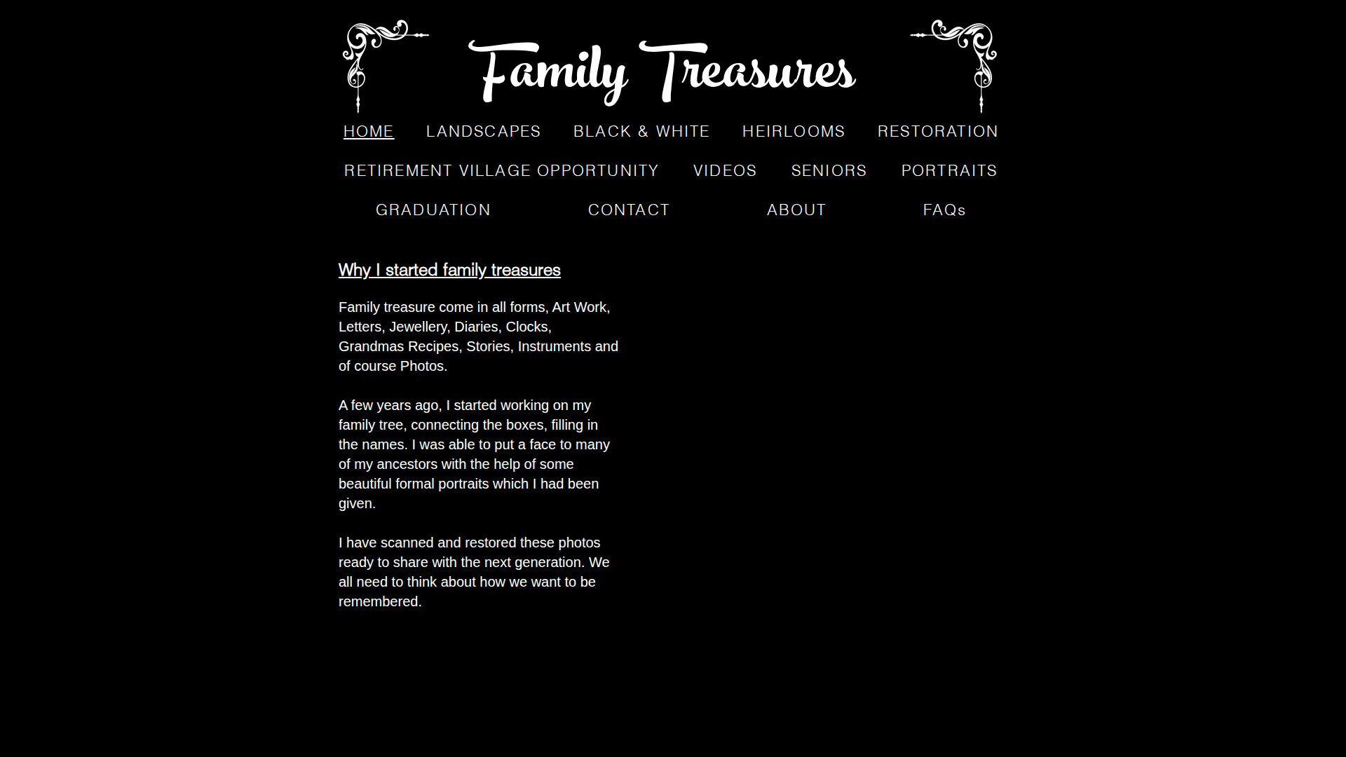 Website snapshot for Family Treasures Photography NZ