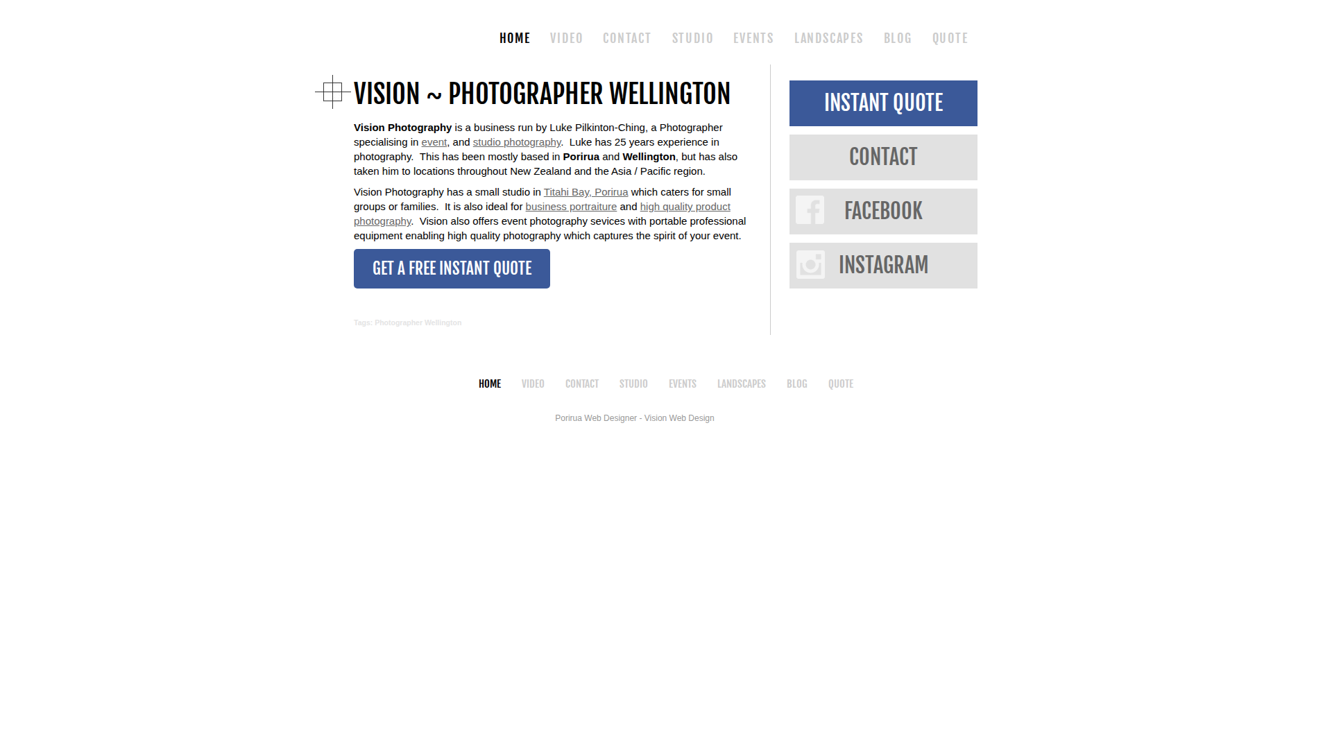 Website snapshot for Vision and Memory Makers Photography
