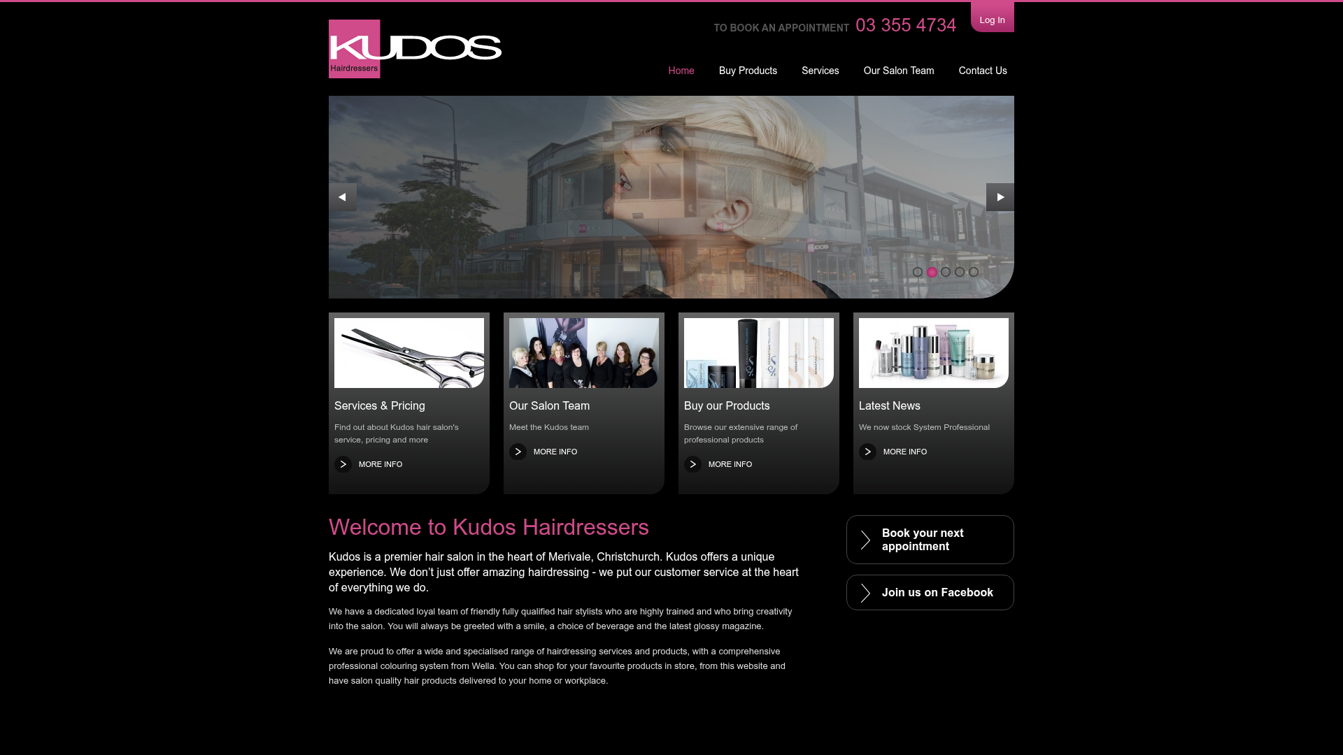 Website snapshot for Kudos Hairdressers