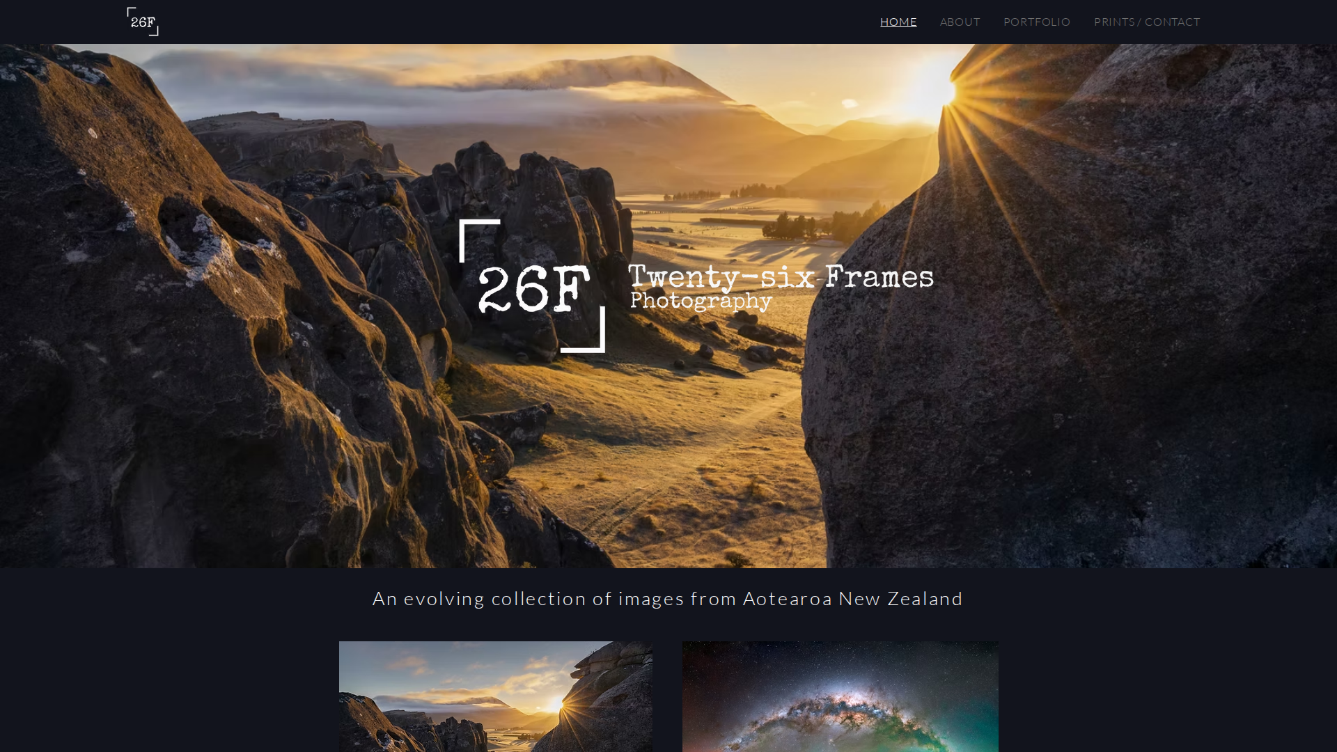 Website snapshot for Twenty-six Frames Photography