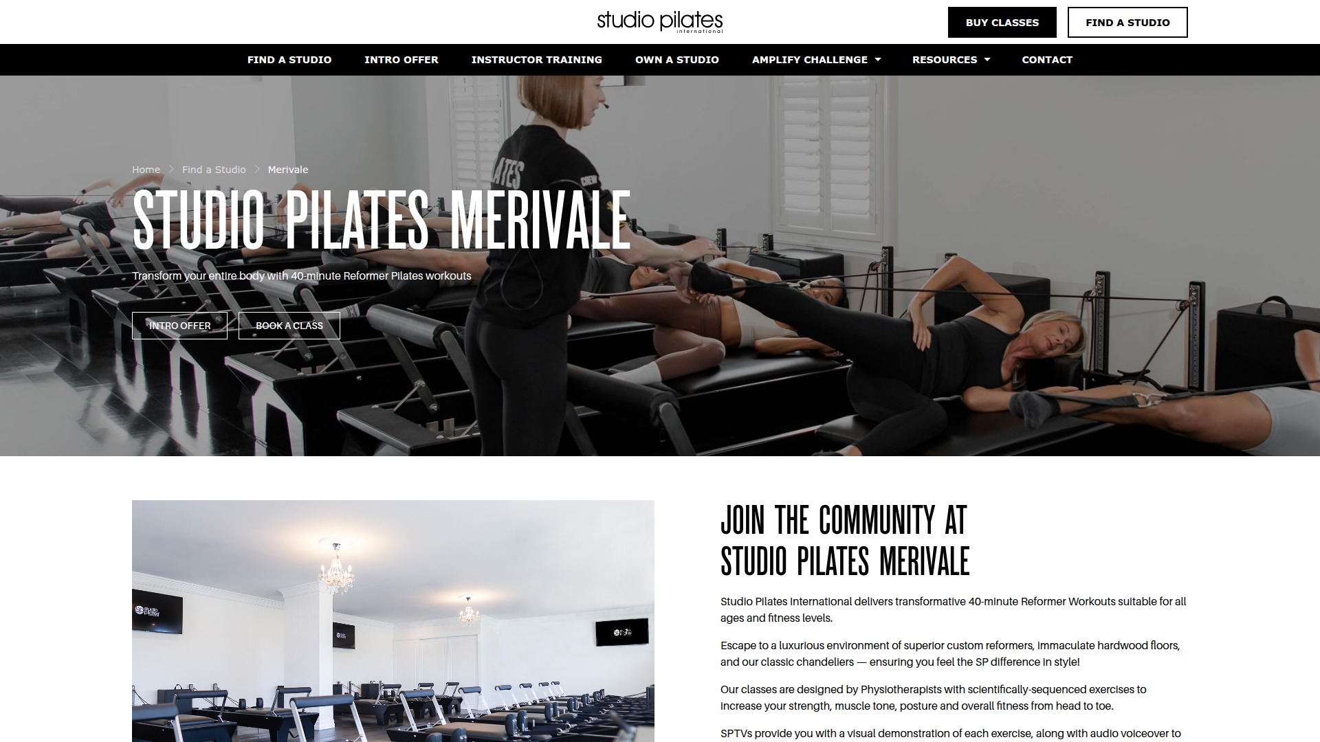 Website snapshot for Studio Pilates International Merivale