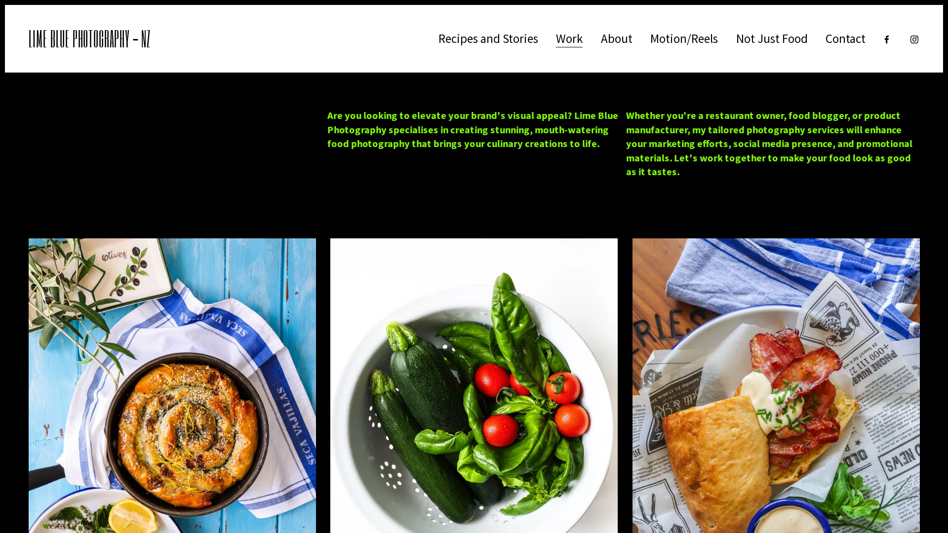 Website snapshot for Lime Blue Photography - Food and Product Photography Specialist
