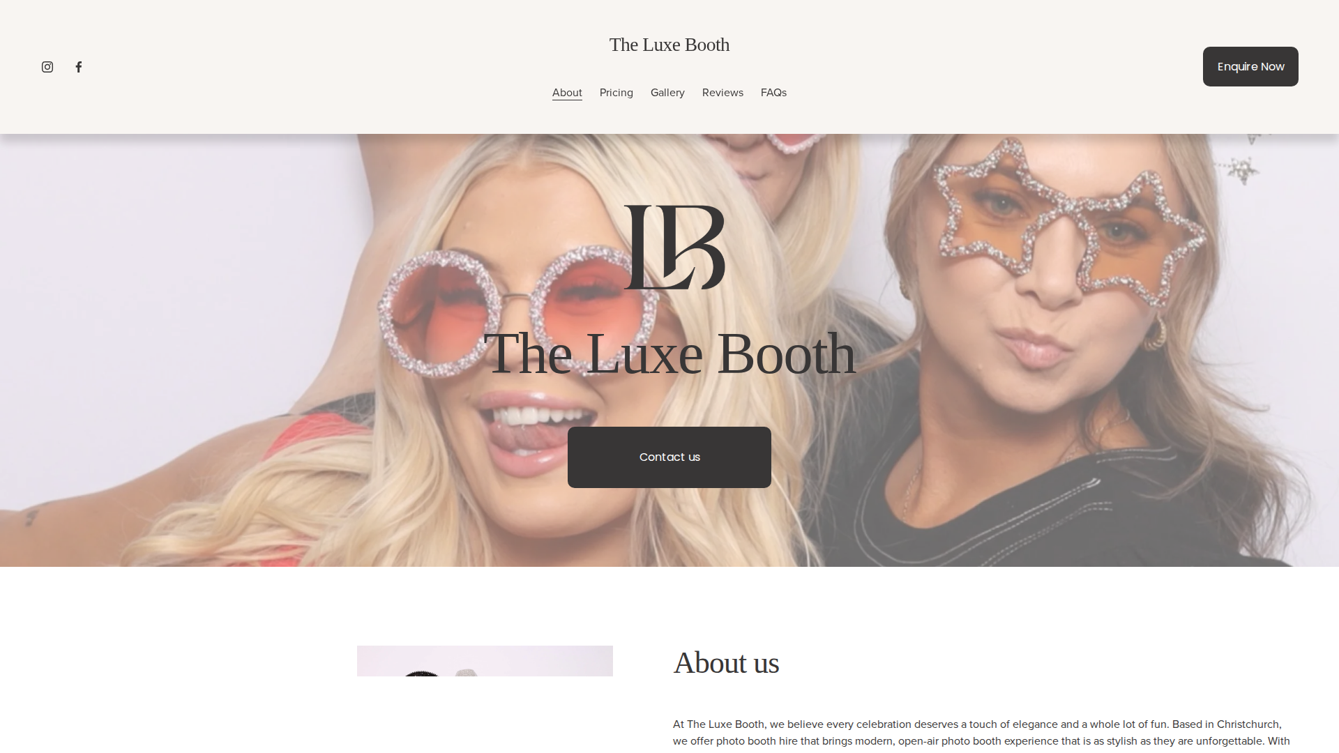 Website snapshot for The Luxe Booth