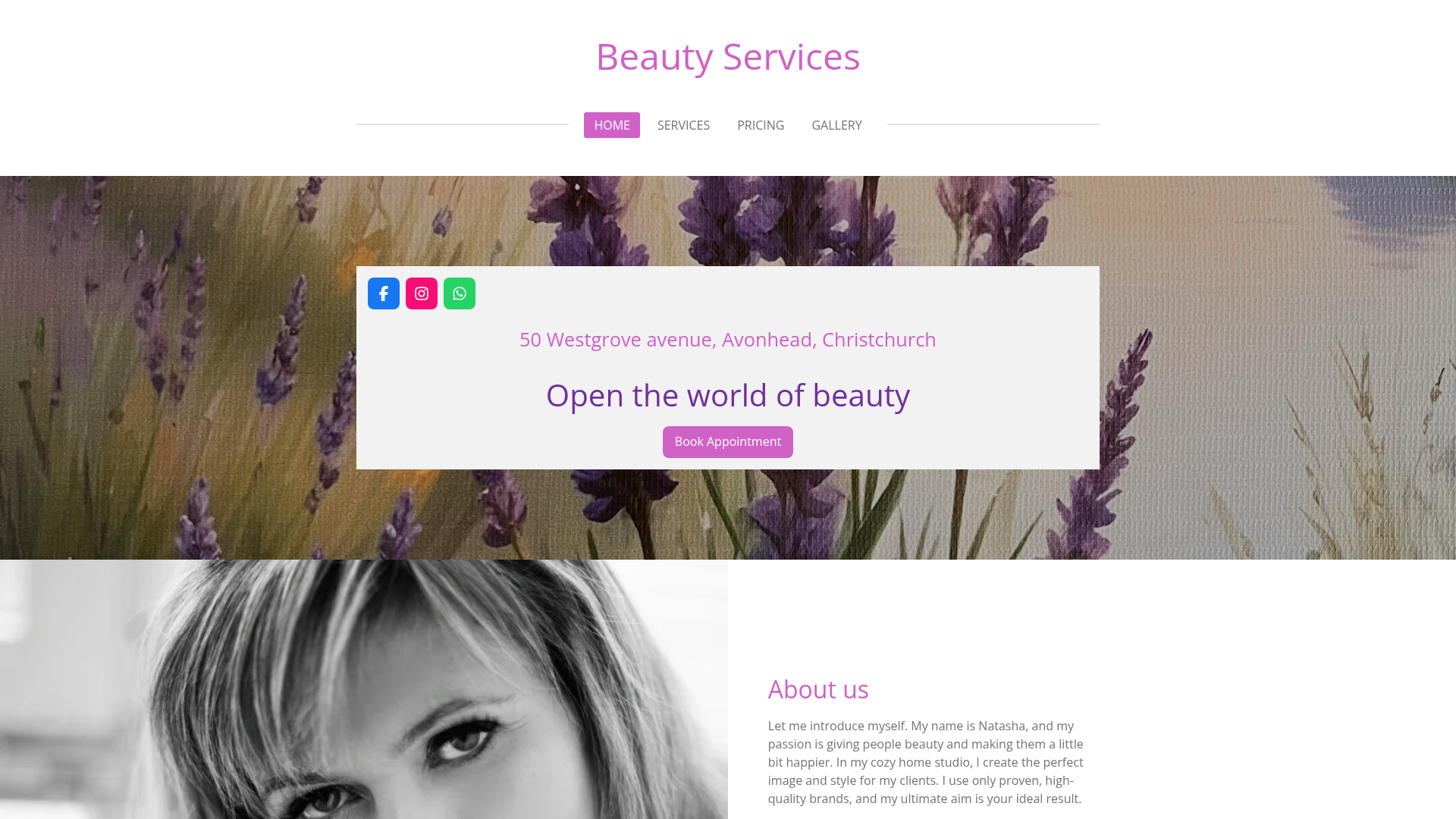 Website snapshot for Beauty Services