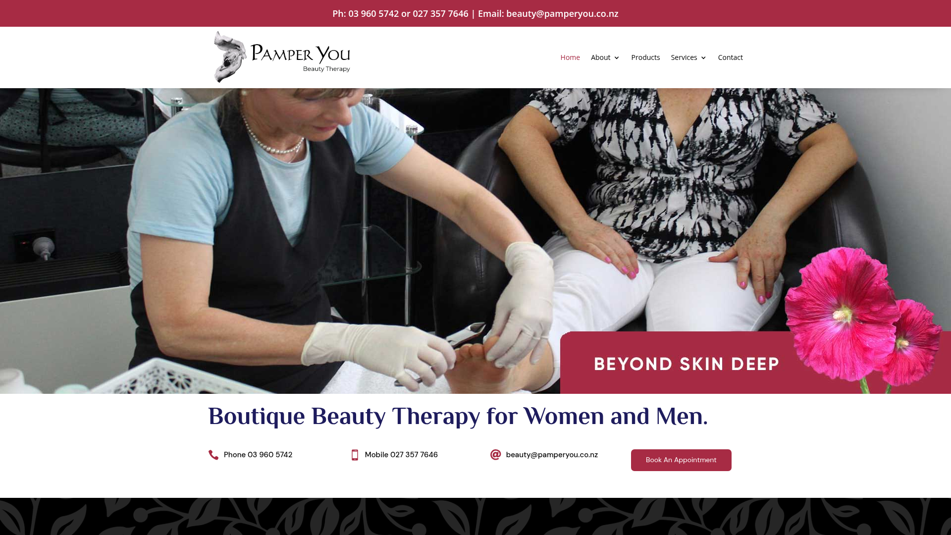Website snapshot for Pamper You Beauty Therapy