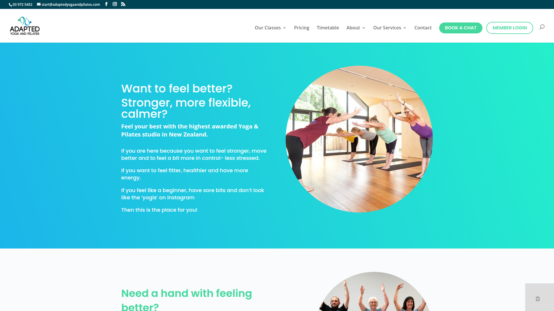 Website snapshot for Adapted Yoga and Pilates - Sockburn Studio