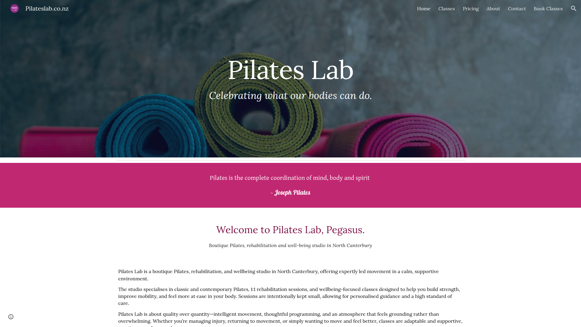 Website snapshot for Pilates Lab