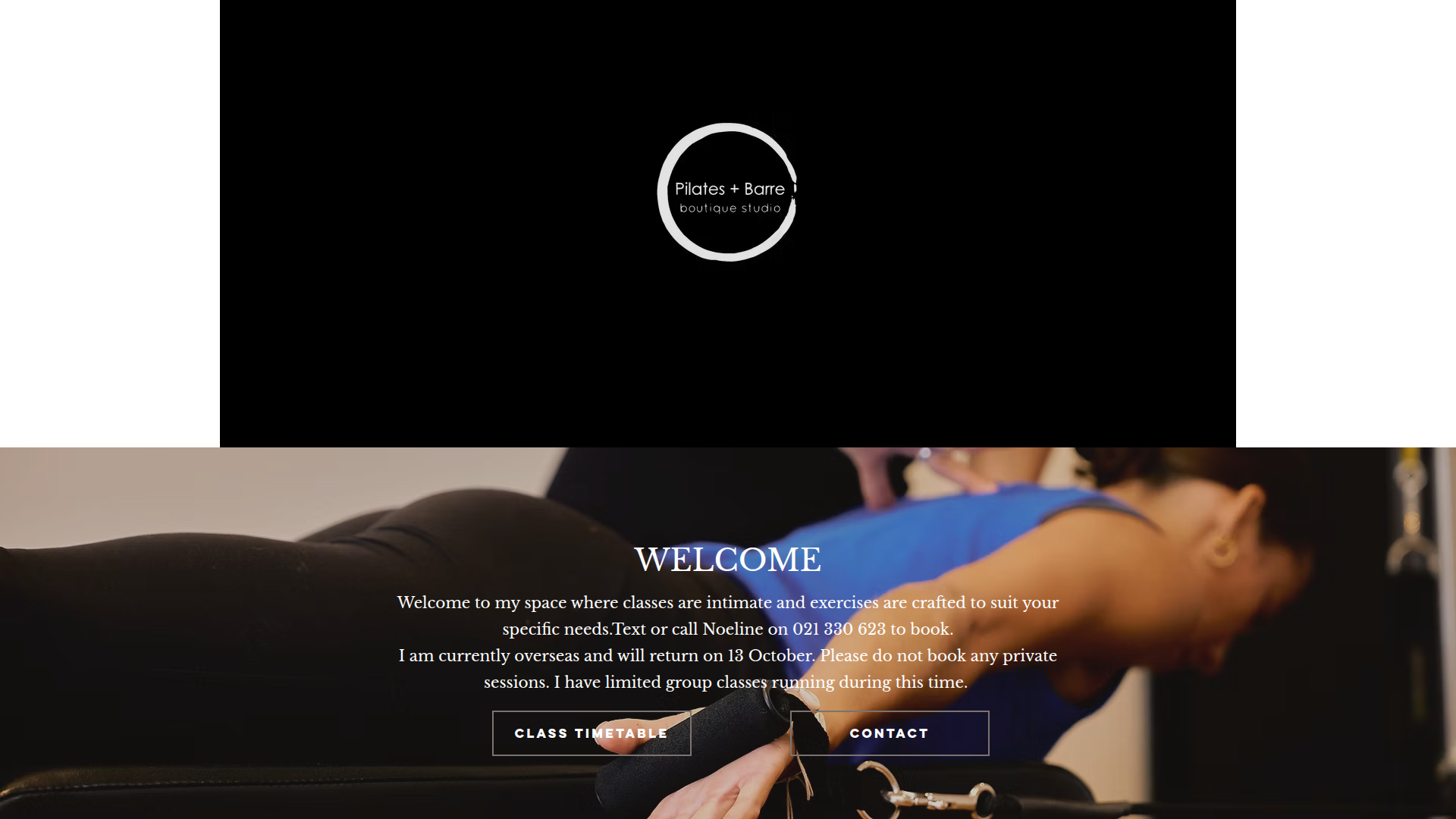 Website snapshot for Pilates + Barre