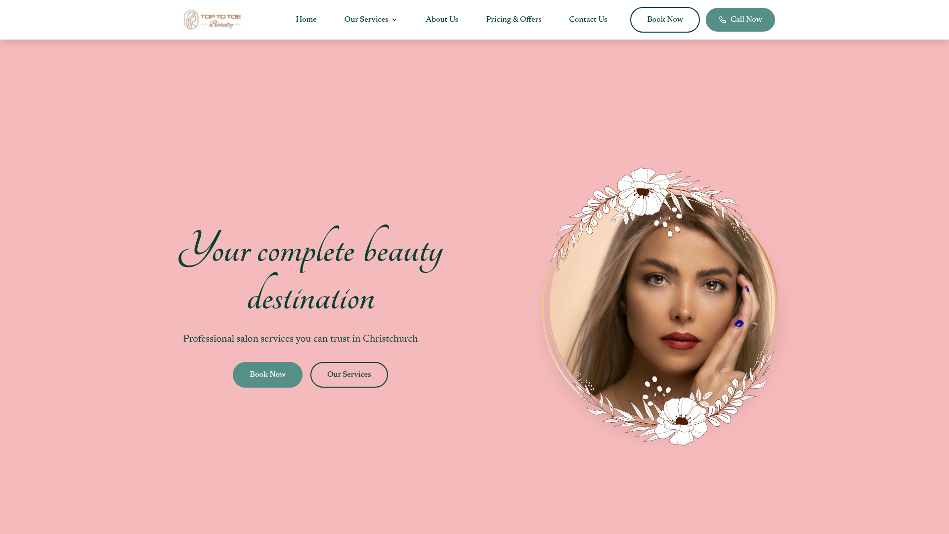 Website snapshot for Top to Toe Beauty
