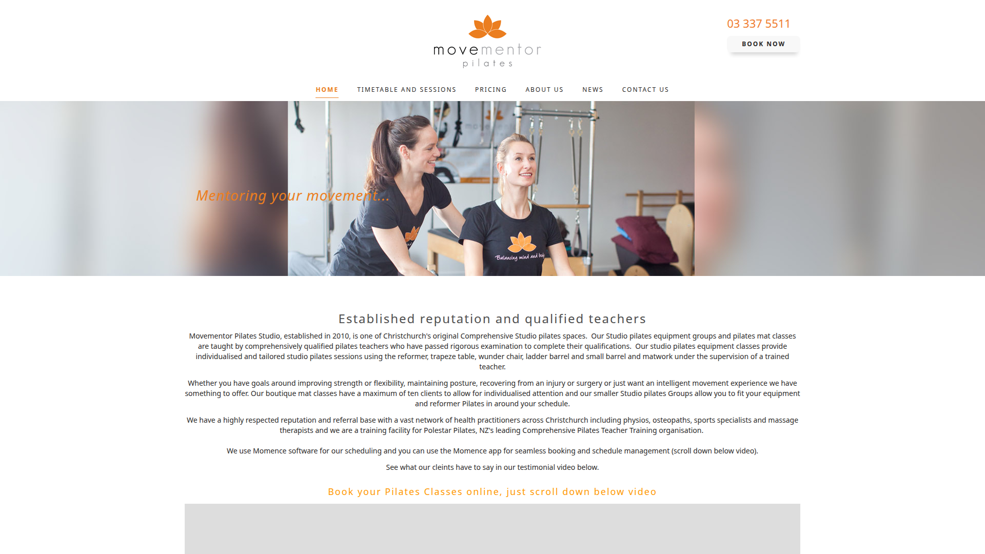 Website snapshot for Movementor Pilates