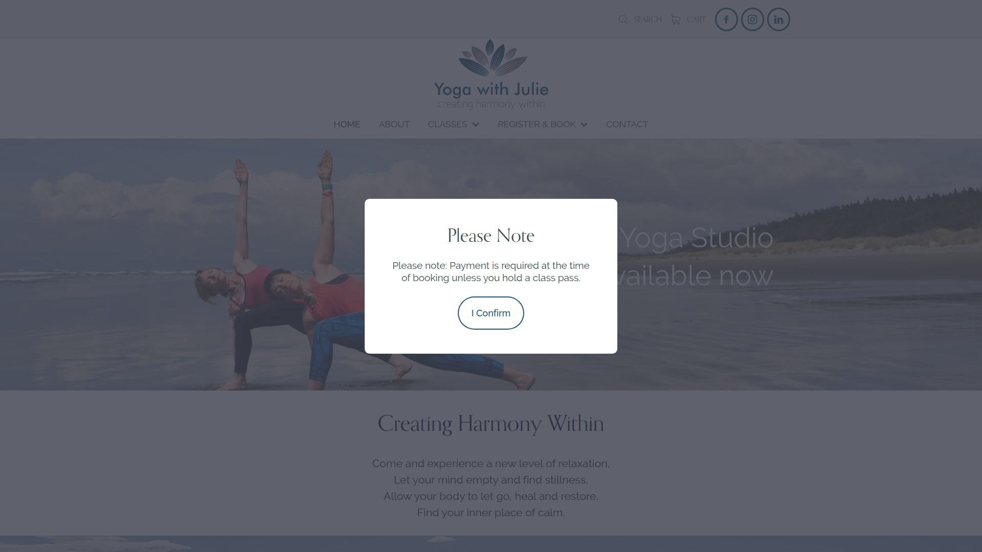 Website snapshot for Yoga with Julie