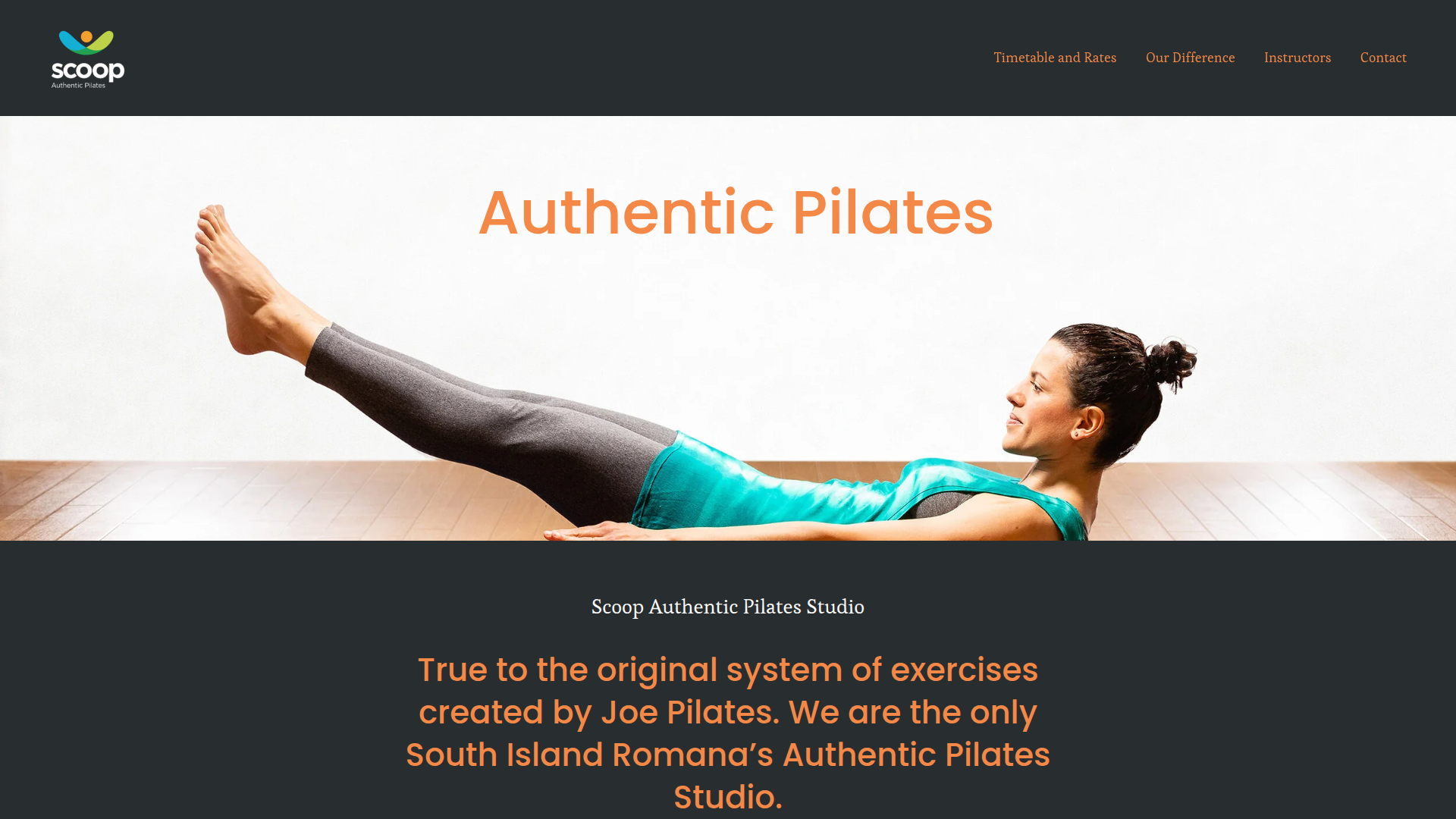 Website snapshot for Scoop Authentic Pilates
