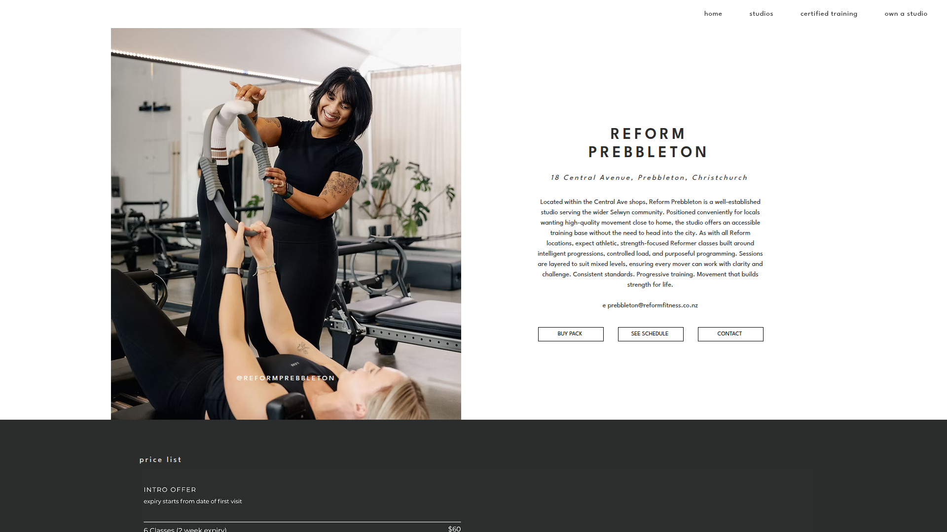Website snapshot for Reform Fitness Prebbleton