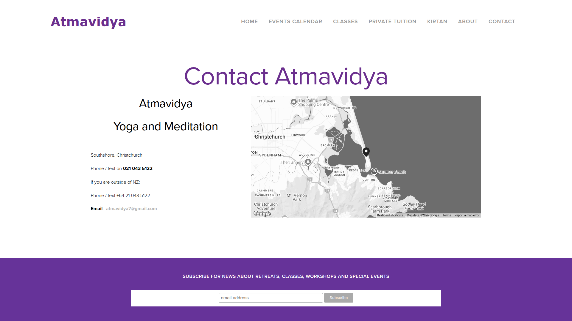 Website snapshot for Atmavidya Yoga and Meditation