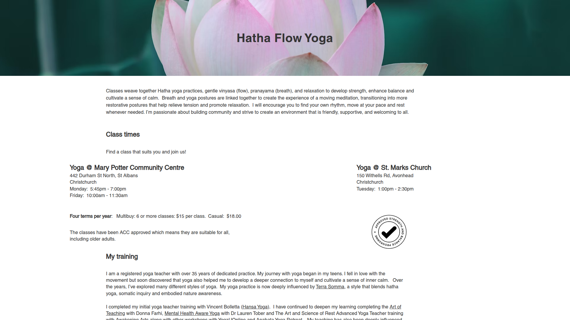 Website snapshot for Active Hatha Yoga For You