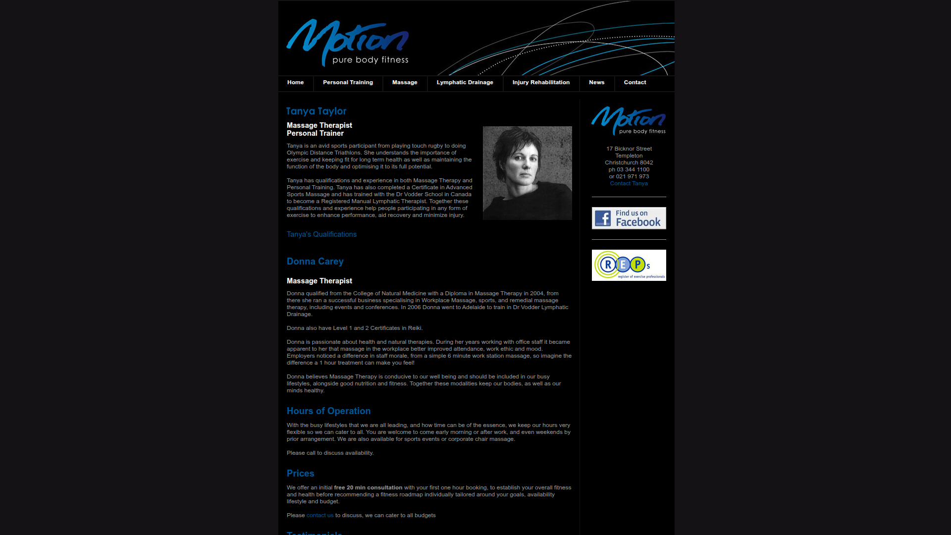 Website snapshot for MOTION Pure Body Fitness