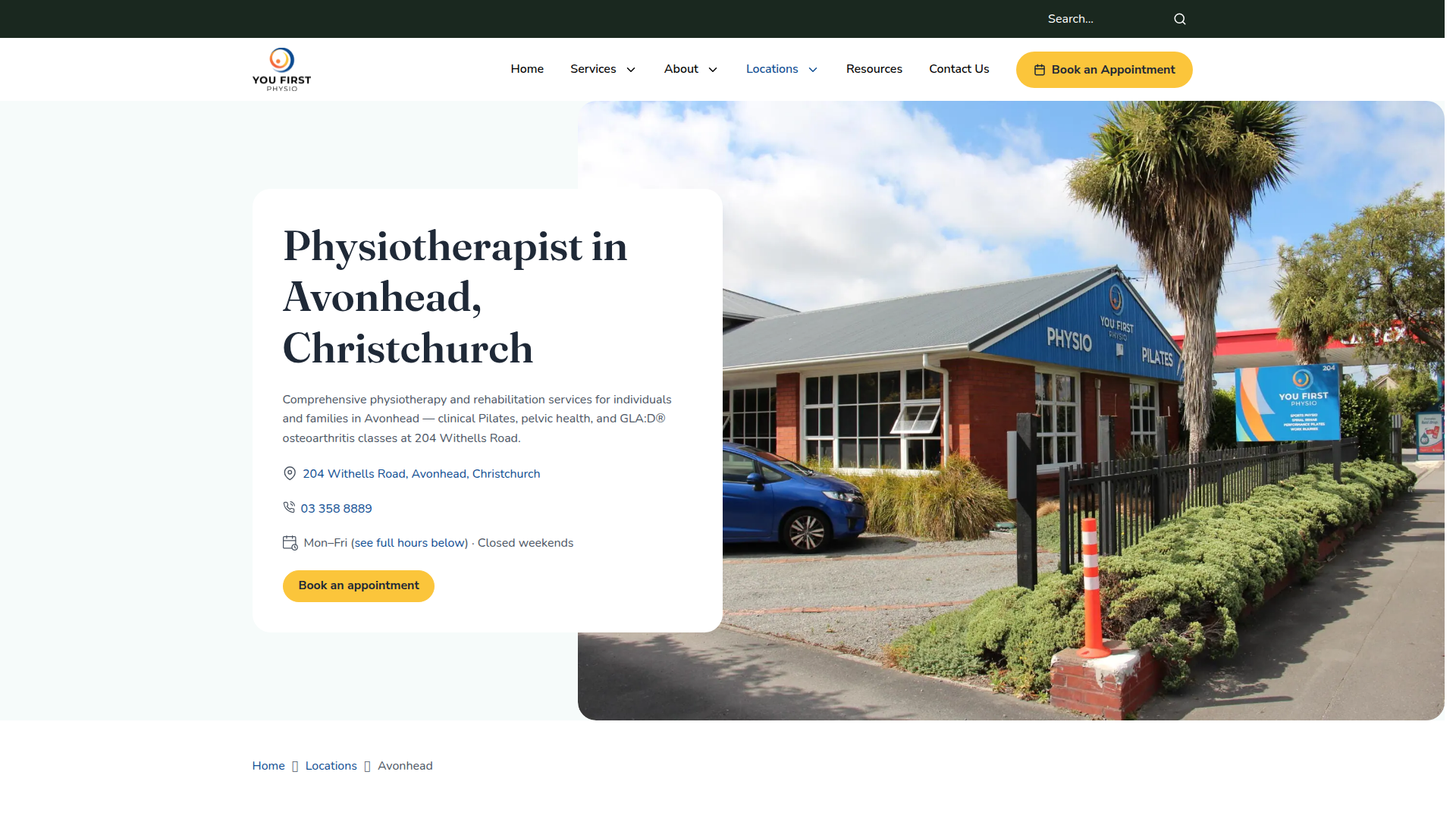 Website snapshot for You First Avonhead Physiotherapy and Pilates