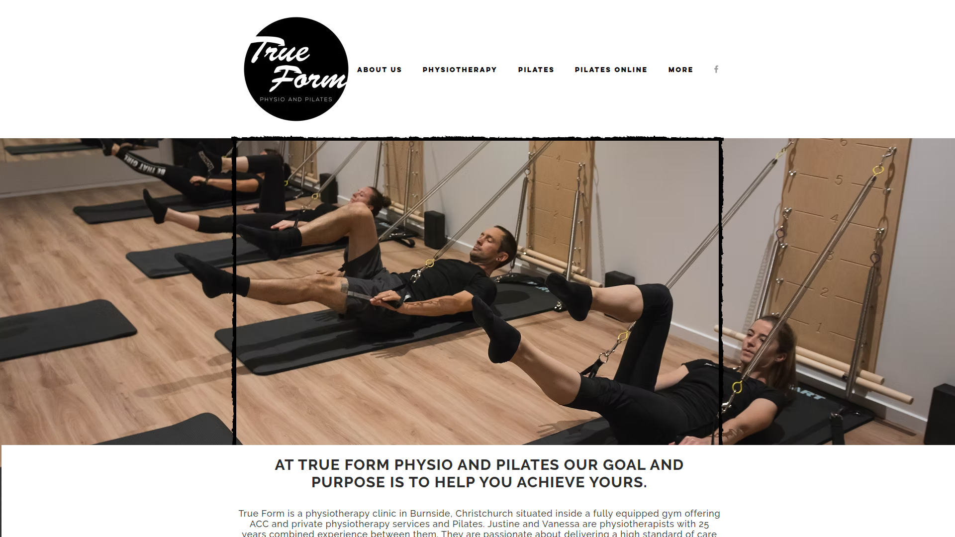 Website snapshot for True Form Physio and Pilates