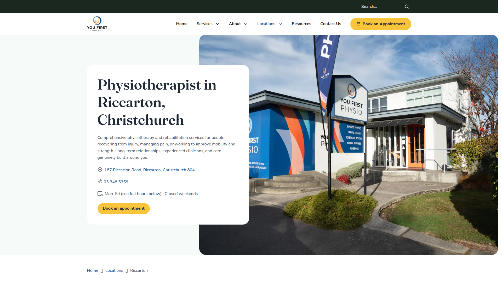 Website snapshot for You First Physio Riccarton