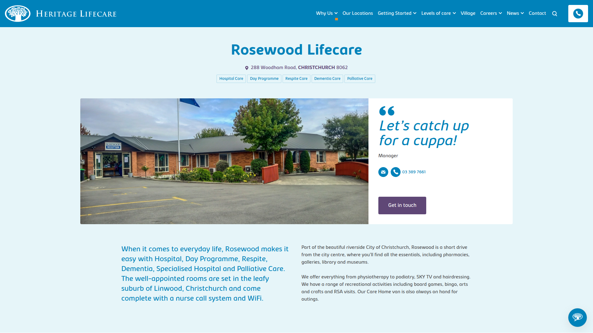 Website snapshot for Rosewood Lifecare