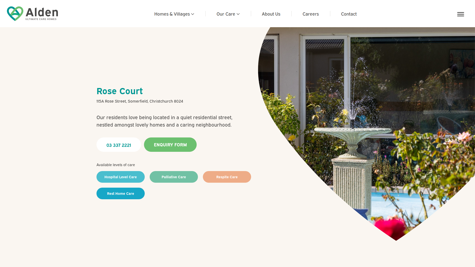 Website snapshot for Rose Court Alden Ultimate Care Home & Village