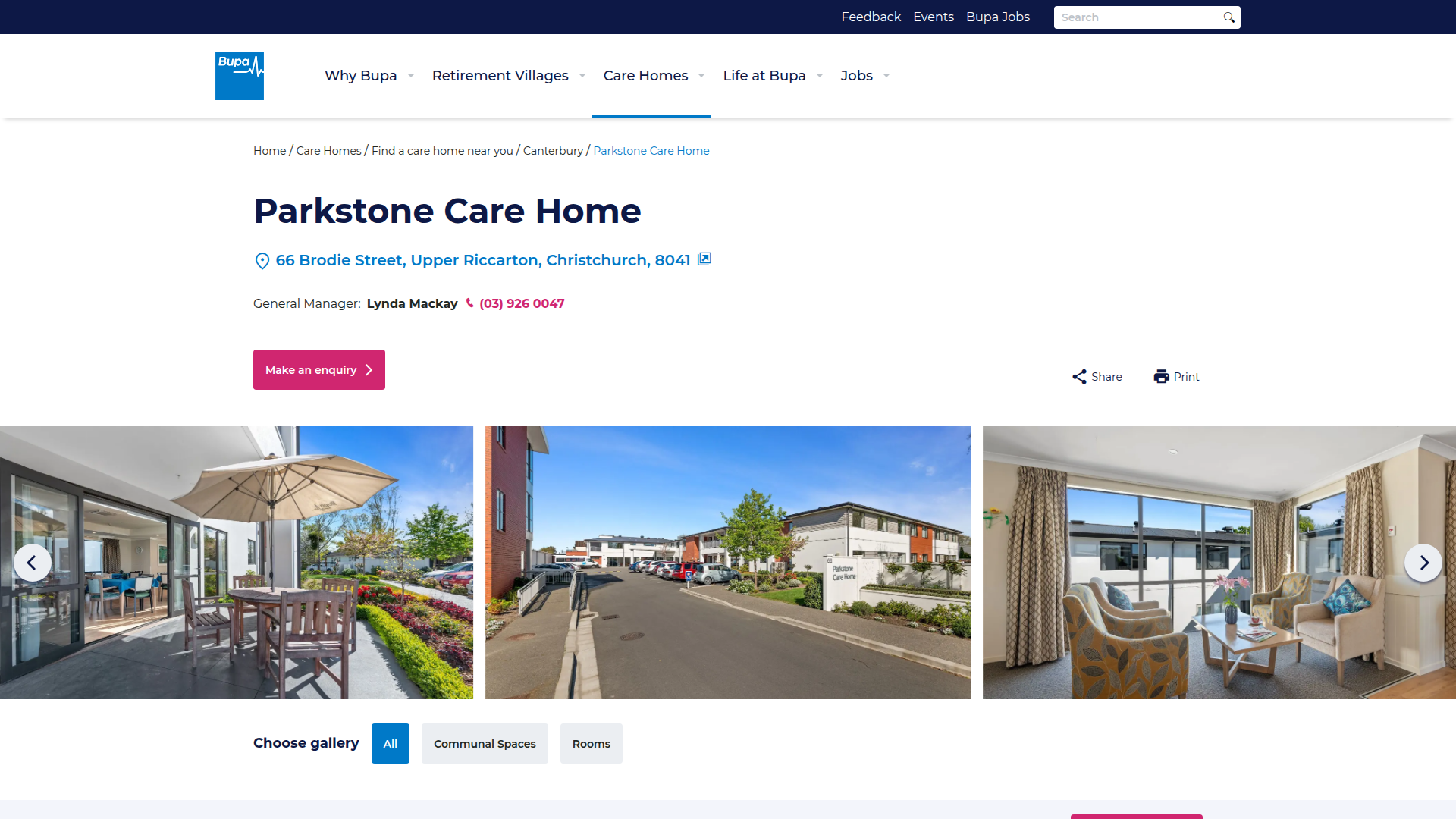 Website snapshot for Bupa Parkstone Care Home Ilam