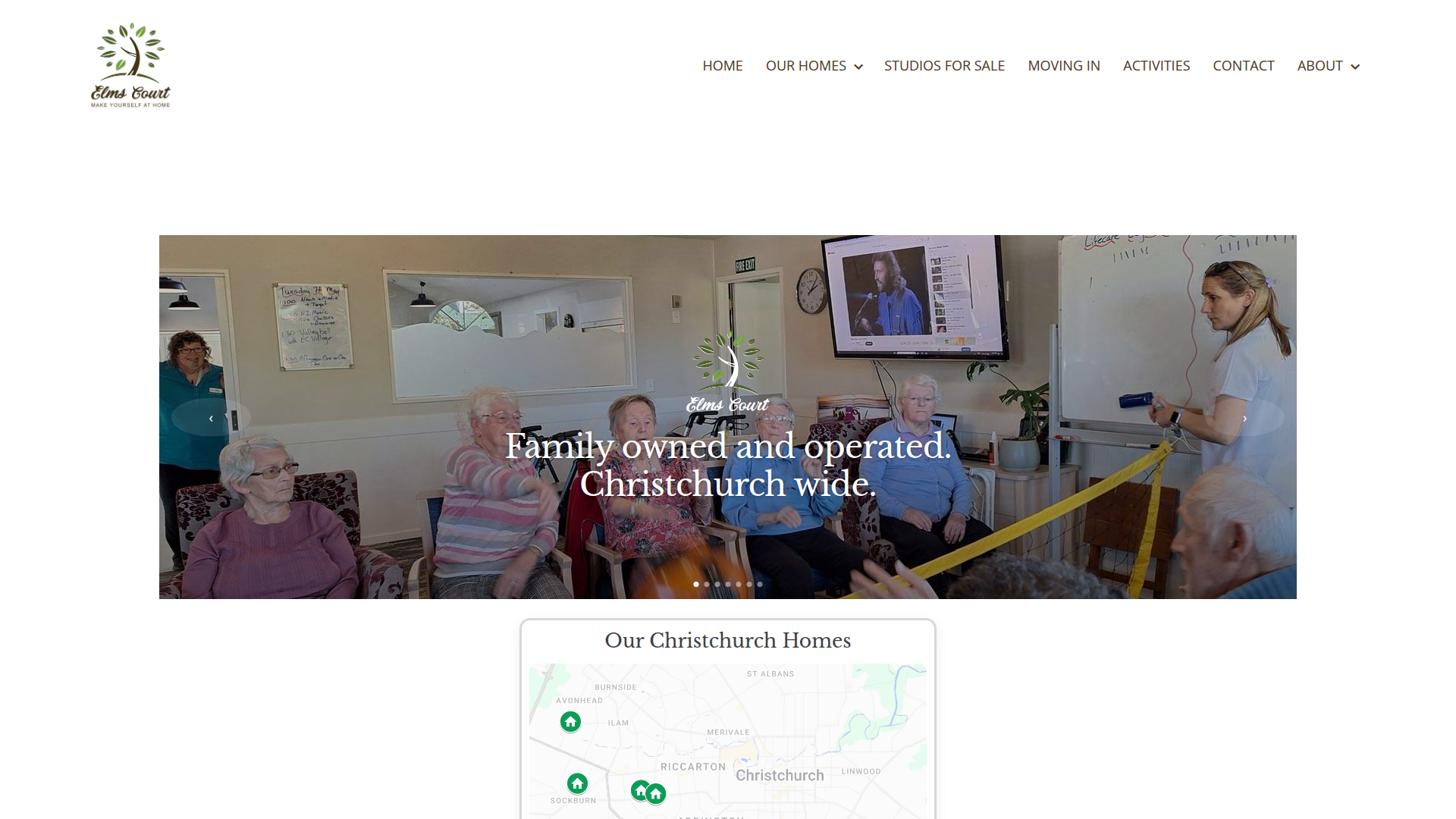 Website snapshot for Elms Court Lifecare