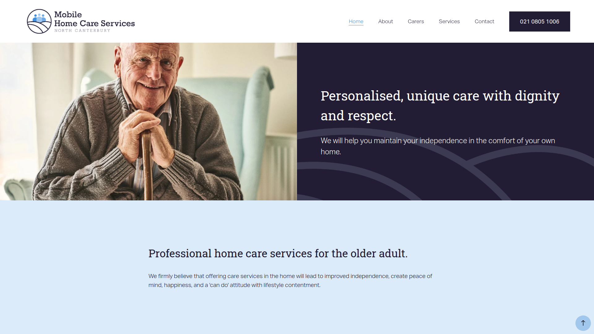 Website snapshot for Mobile Home Care Services