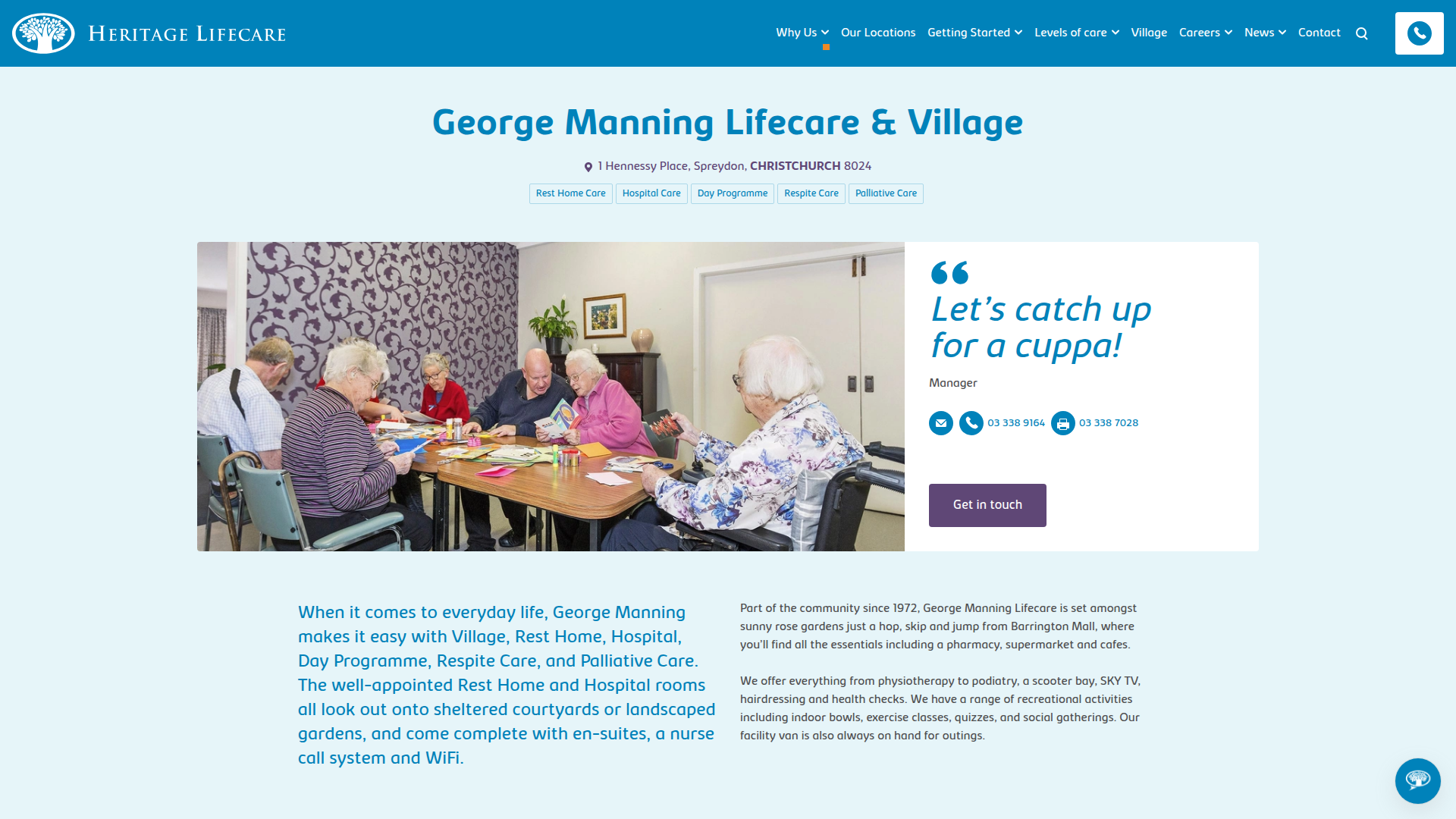 Website snapshot for George Manning Lifecare & Village
