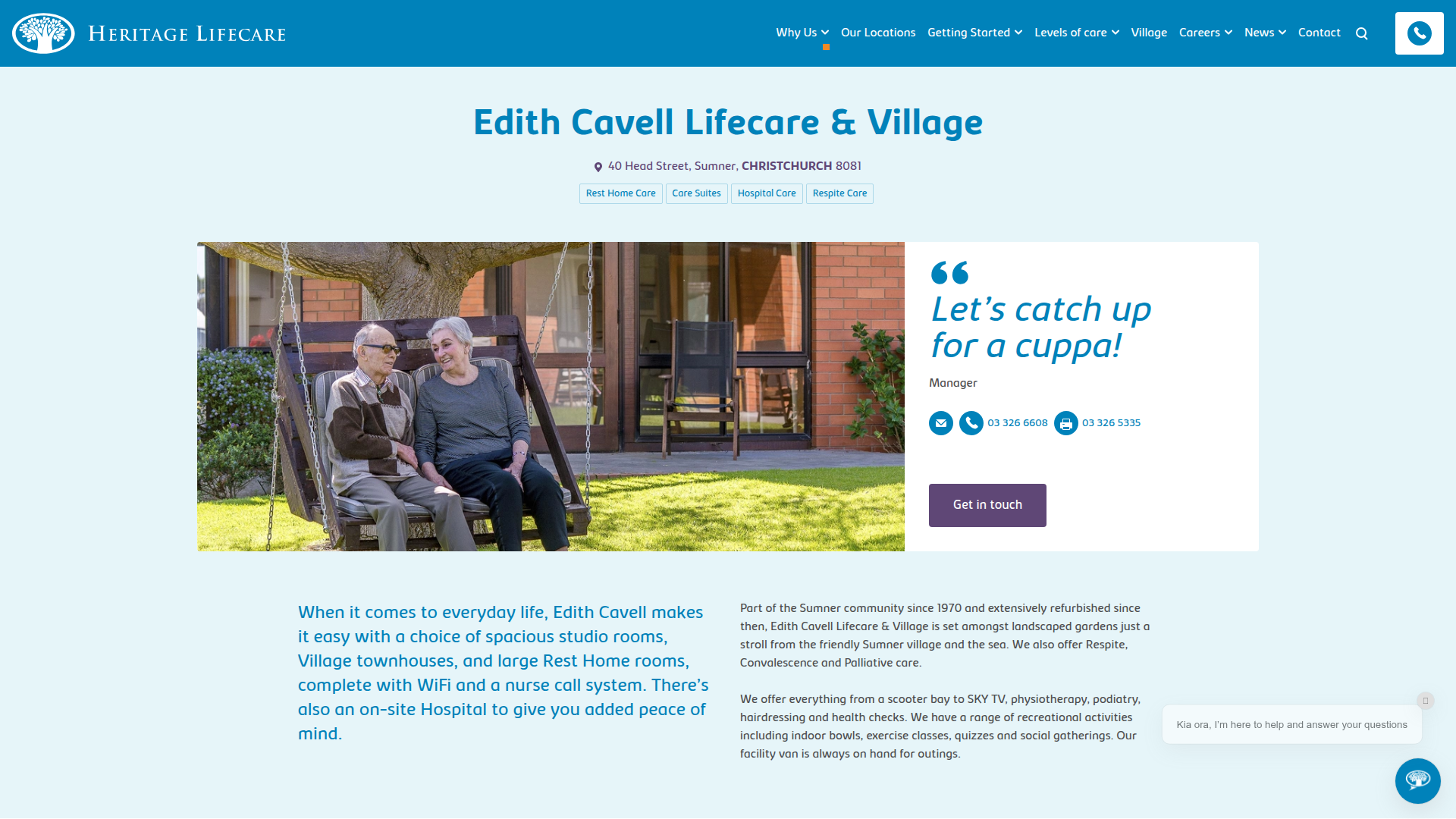 Website snapshot for Edith Cavell Lifecare & Village